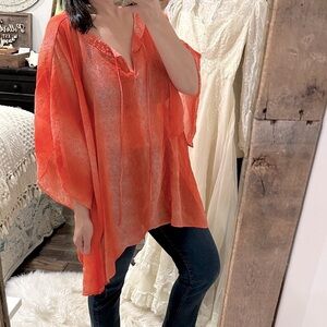 Jaclyn Smith Vibrant Orange Sheer Tunic size 3X